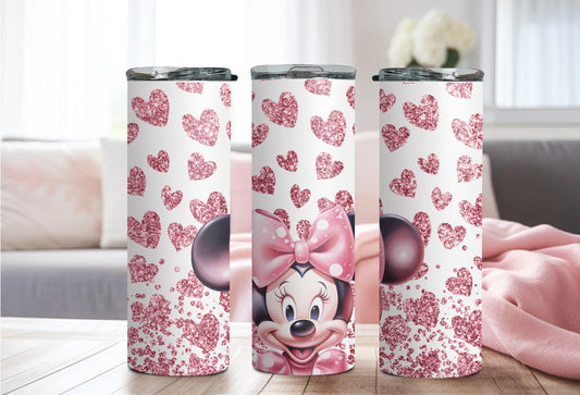Minnie Mouse Pink Hearts 20oz Skinny Stainless Steel Tumbler